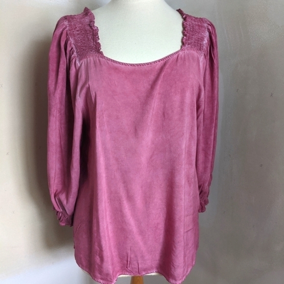 FLORAL and Ivy Pink Puff Sleeve Top Size L - Picture 1 of 9